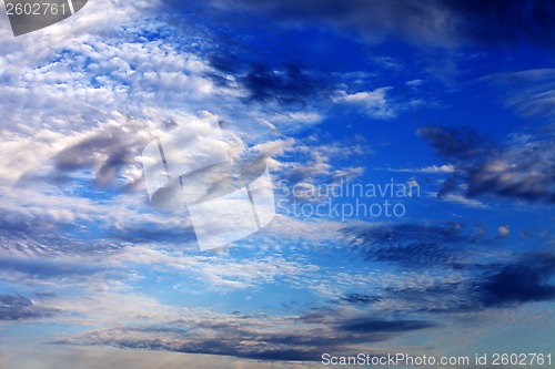 Image of Sky with multicolored clouds at sunset
