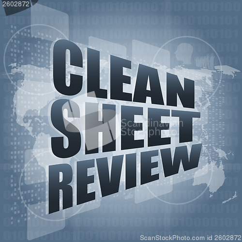 Image of clean sheet review on touch screen, media communication on the internet