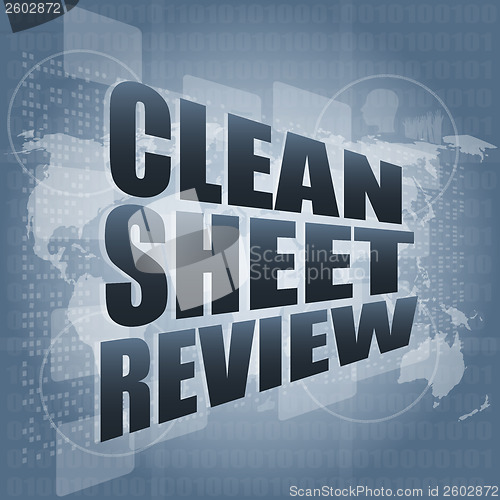 Image of clean sheet review on touch screen, media communication on the internet