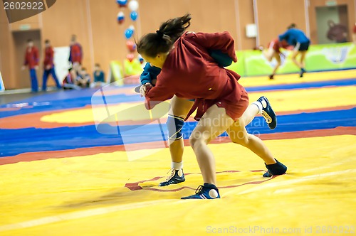 Image of Sambo or Self-defense without weapons. Competitions girls...