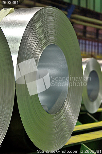 Image of Huge rolls of tinplate galvanized in the factory