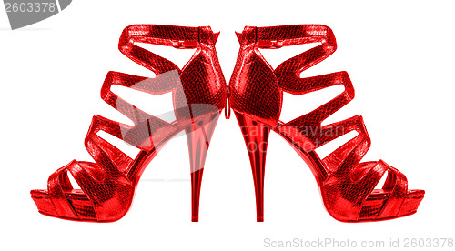 Image of Women's shoes red colors. collage 