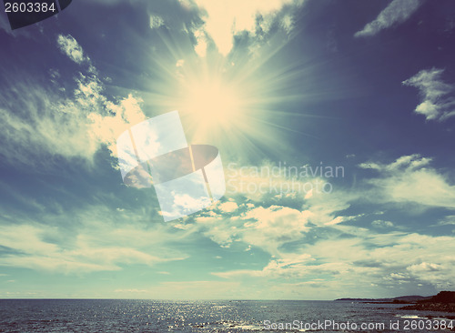 Image of sea landscape with sun - vintage retro style