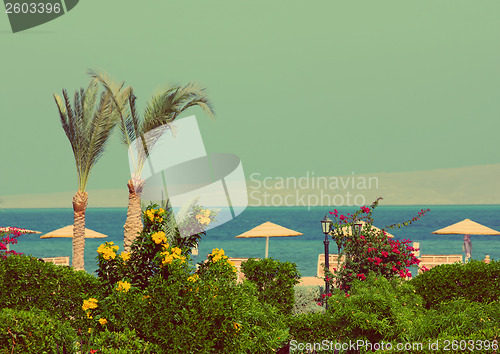 Image of tropical beach - vintage retro style