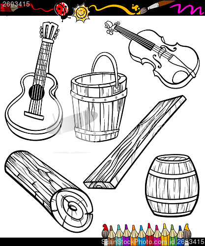 Image of objects oartoon set for coloring book