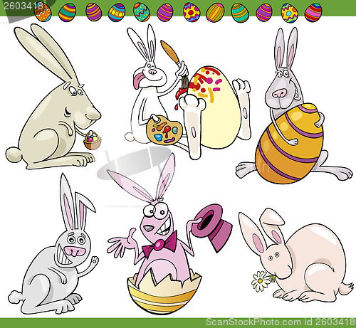 Image of easter bunnies set cartoon illustration