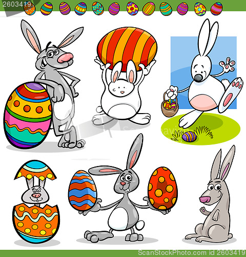 Image of easter bunnies set cartoon illustration