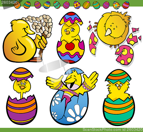 Image of easter chicks set cartoon illustration