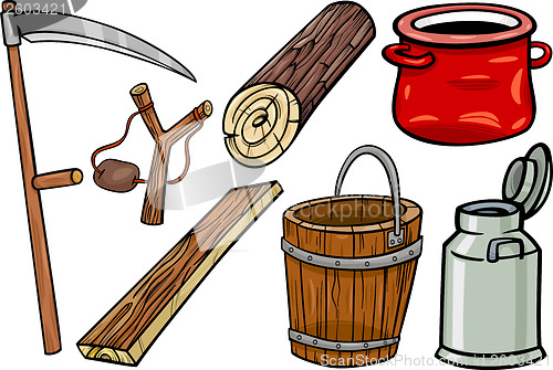 Image of country objects cartoon illustration set