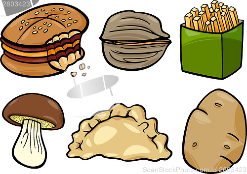 Image of food objects cartoon illustration set