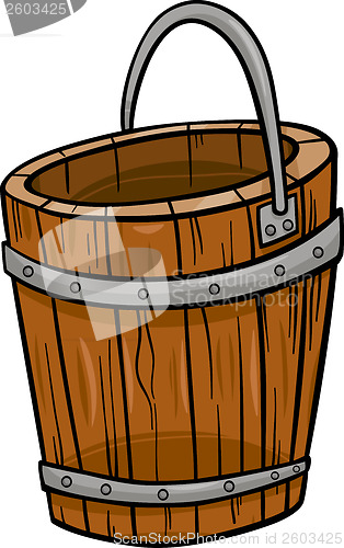 Image of wooden bucket retro cartoon clip art