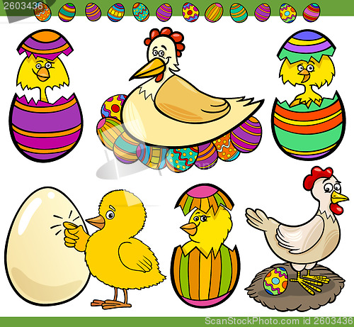 Image of easter chickens set cartoon illustration