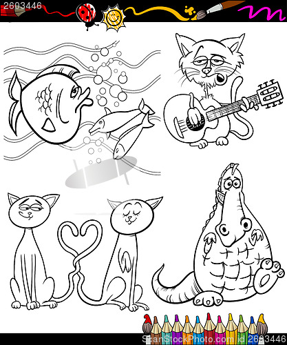 Image of cartoon characters set for coloring book