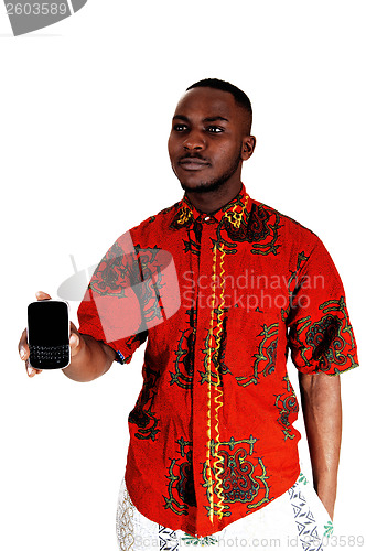 Image of Black man with cell phone.