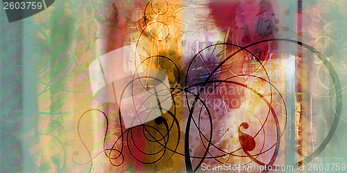Image of swirls on colorful mixed media