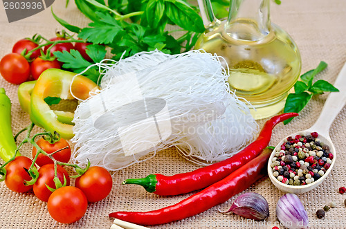 Image of Noodles rice white with spices and oil