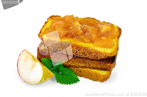 Image of Bread stacked with apple jam and apple