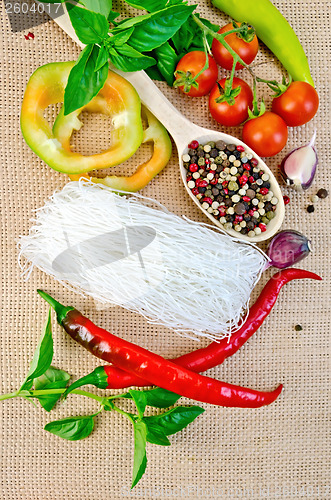Image of Noodles rice white with a variety peppers