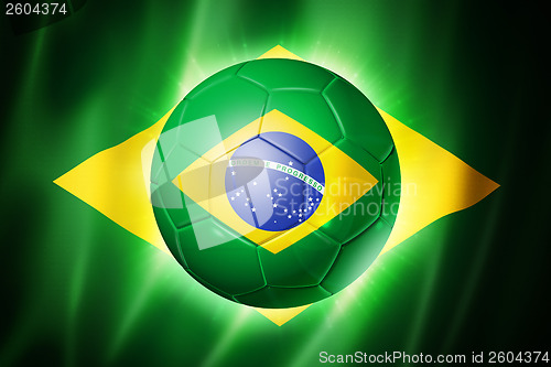 Image of Soccer football ball with Brazil flag