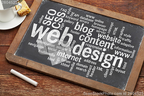 Image of web design word cloud on blackboard