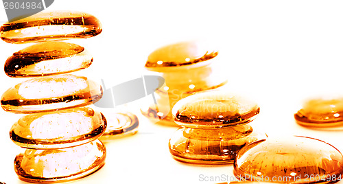 Image of Lot of Orange Pills - Towers. Macro & Isolated on white