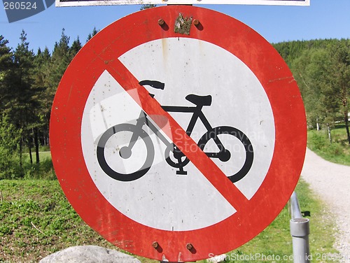 Image of Road sign.No bicycles.