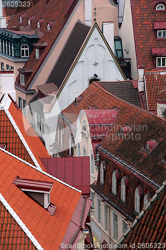 Image of Closeup Aerial View of Old Town in Tallinn