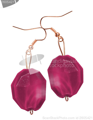 Image of Earrings cherry blossom isolated on a white background. Collage 