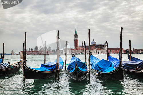 Image of Gondolas floating in the Grand Canal