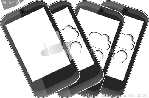 Image of Smart phone set with cloud computing symbol on a screen