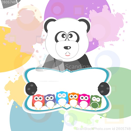 Image of birthday party elements with cute owls and panda