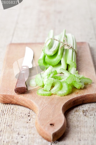 Image of bundle of fresh green celery stems 