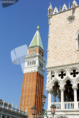 Image of Basilica of Saint Mark bell tower and Palazzo Ducal, Venice