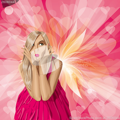 Image of Vector Valentine Card with Girl