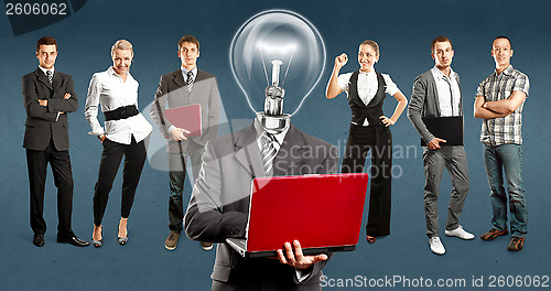 Image of Business Team With Lamp Head