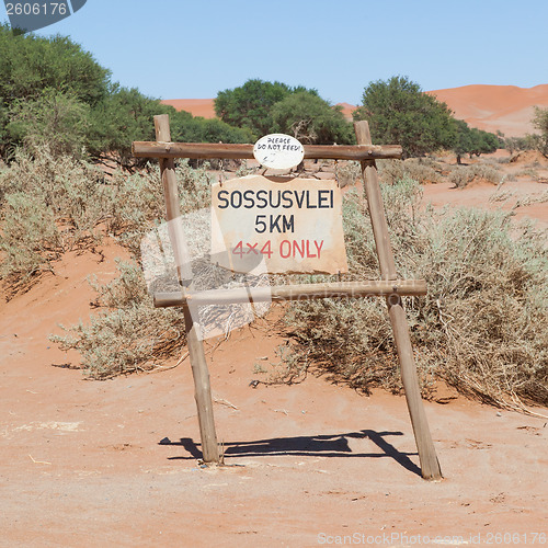 Image of Sign of the Deadvlei (Sossusvlei), the famous red dunes of Namib