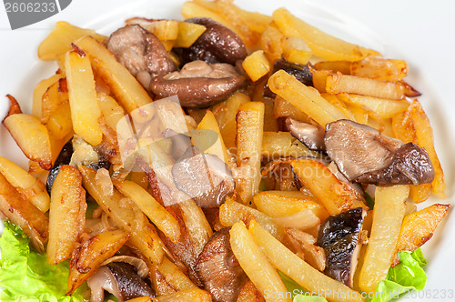 Image of fried potatoes with mushrooms
