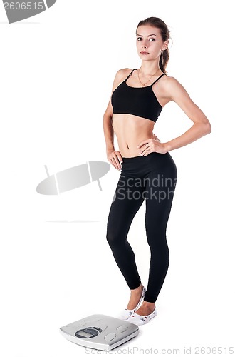 Image of young woman on weight scales