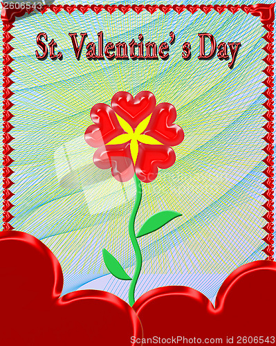 Image of beautiful flower for Valentine's day in red frame