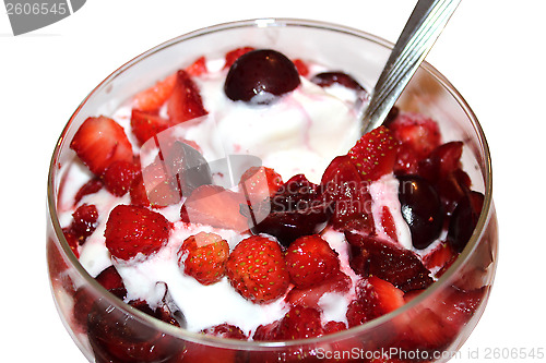 Image of ice-cream with cherry and wild strawberry