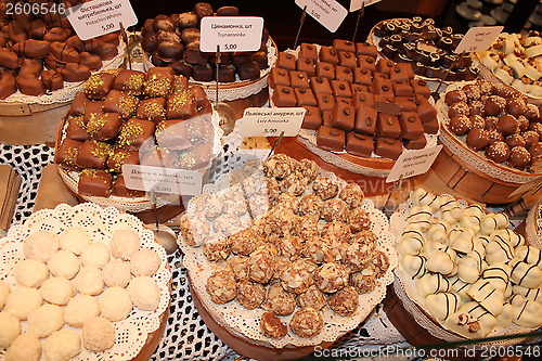 Image of different confectionery in the shop