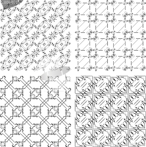 Image of Set of monochrome geometric seamless patterns, backgrounds collection
