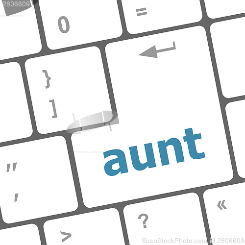 Image of aunt word on keyboard key, notebook computer