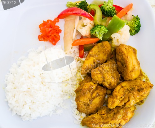 Image of Curried Chicken with Rice and Vegetables - Jamaican Style