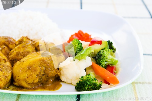 Image of Curried Chicken with Rice and Vegetables - Jamaican Style