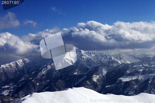 Image of View on off-piste slope at nice sun day