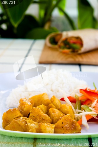 Image of Curried Chicken with Rice and Vegetables - Jamaican Style