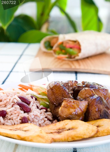 Image of Stewed Chicken with Rice and Vegetables - Jamaican Style