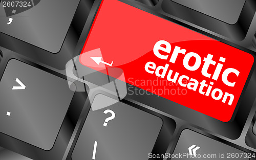 Image of erotic education button on computer pc keyboard key