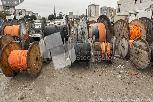 Image of Electrical wires on wooden spool